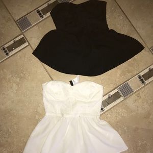 White and black strapless bustier peplum tops